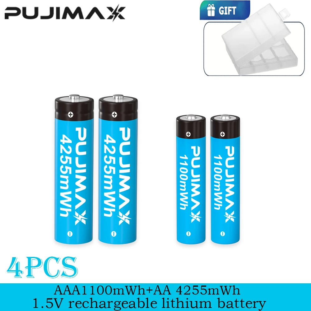 PUJIMAX Wiederaufladbare Lithium-Batterien AA 4255mWh/AAA 1100mWh Hochleistungs-Akkus 1,5V Batterien für Uhren, Mäuse und Fernbedienungen
