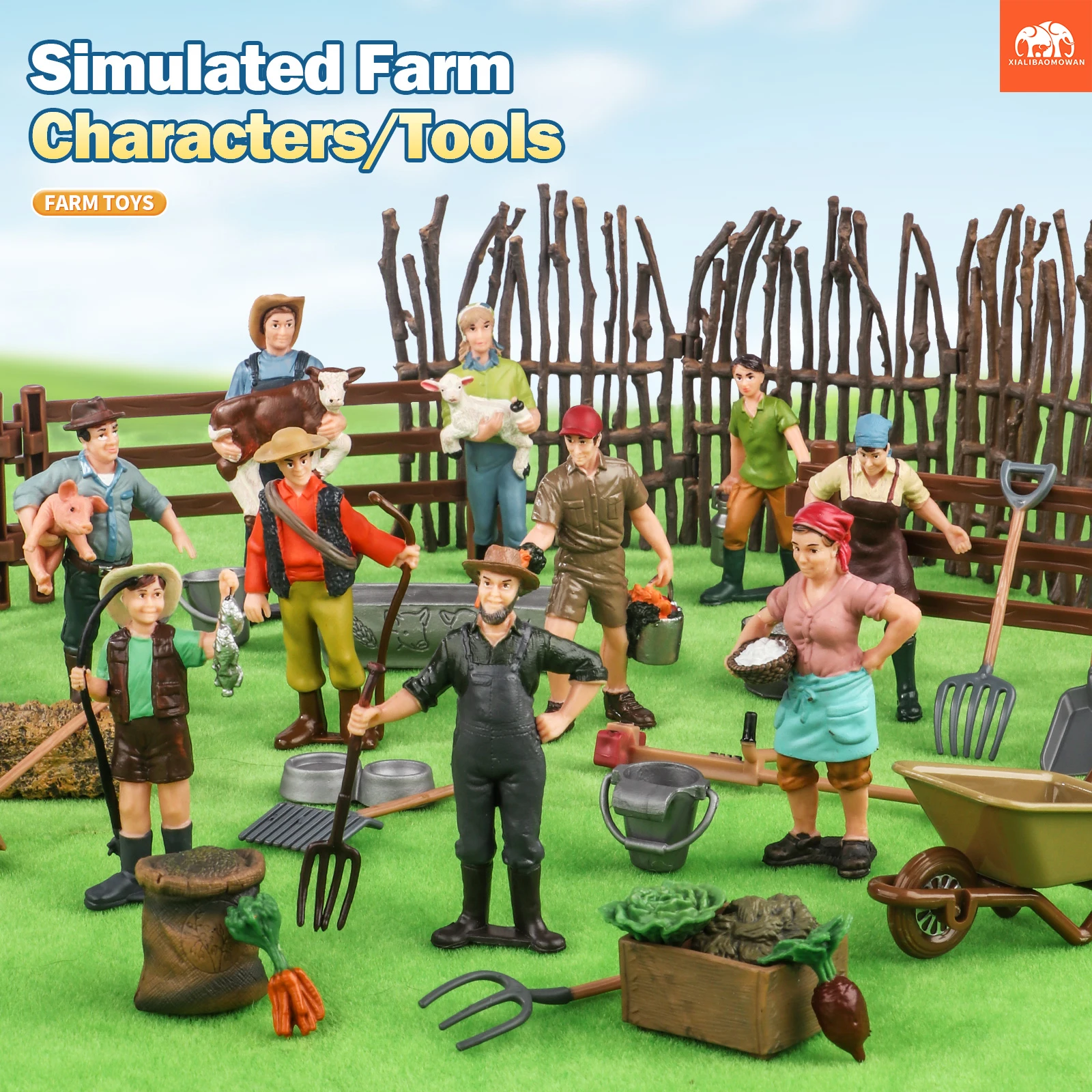 Farmer Miniature Figure - Simulation Model with Farm Tools Fence Ranger Shepherd Action Figure Collectible Figurine Toy
