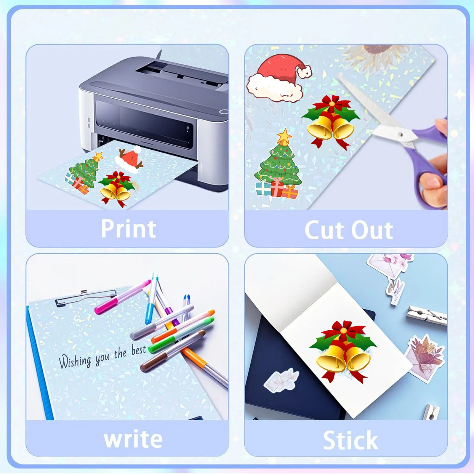 A4(8.3X11.7inch) Diamond Waterproof Premium Printable Vinyl Sticker Paper for Laser Printer Self-Adhesive Sheets