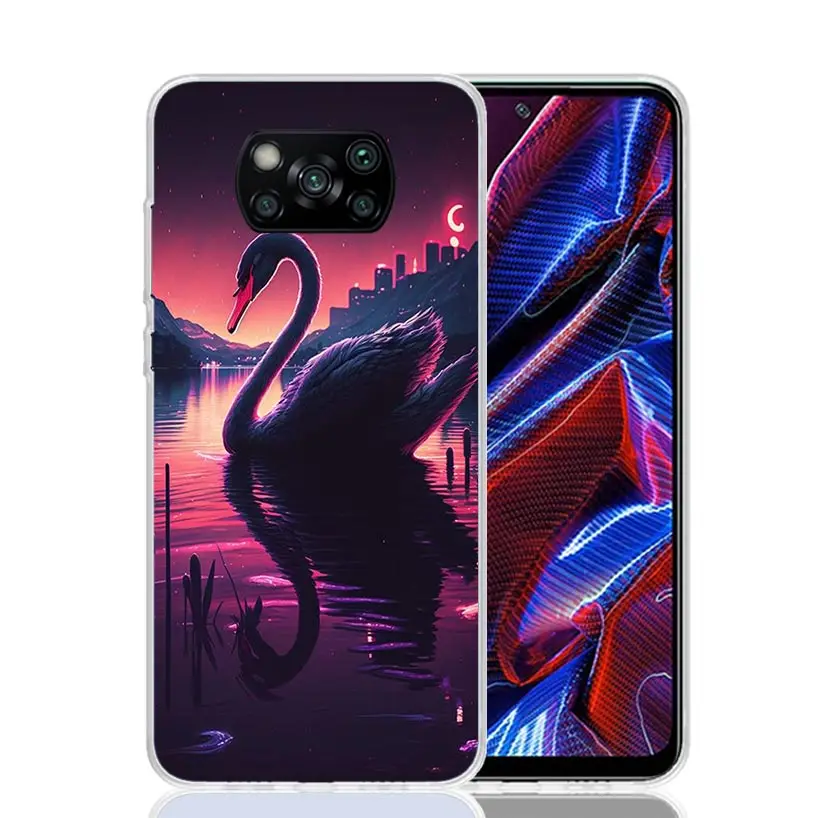 Funda de teléfono Noble cisne negro para Xiaomi Poco X6 X5 X4 X3 Nfc F6 F5 Pro F4 Gt F3 F2 F1 M5S M4 M3 arte personalizado Coque Capa