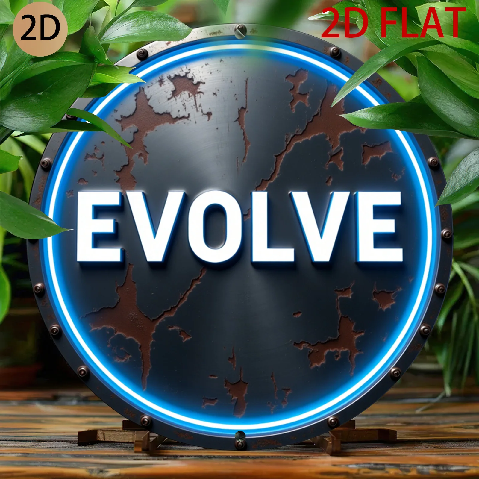 Logo 2D plat rustique éclairé au néon bleu, art mural industriel, décoration motivante, idéal pour la maison et le bureau