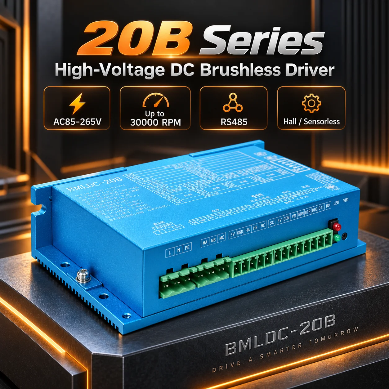 Industrial BLDC Motor Controller AC220V PWM Speed Driver With RS485 Modbus For Hall And Sensorless Motors IP54 Rated 200-400W