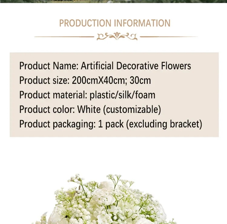 Weiße Rose Babybreath Künstliche Blumenreihe Kaskadierende Seidenblumengirlande Hochzeitstischläufer Bogenrand Zeremonie Empfang Deko – Detail 2