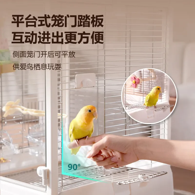 For B5002 Panoramic Stainless Steel Glass Bird Cage Luxury Parrot Cage Tiger Skin Peony Pattern For B4002SS