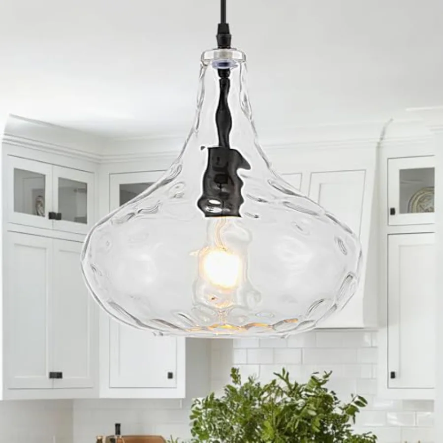 

Black Glass Pendant Light Hand-Blown Hammered Glass Shade 11inch Large Modern Pendant Lighting Fixtures for Kitchen Island 1 Li