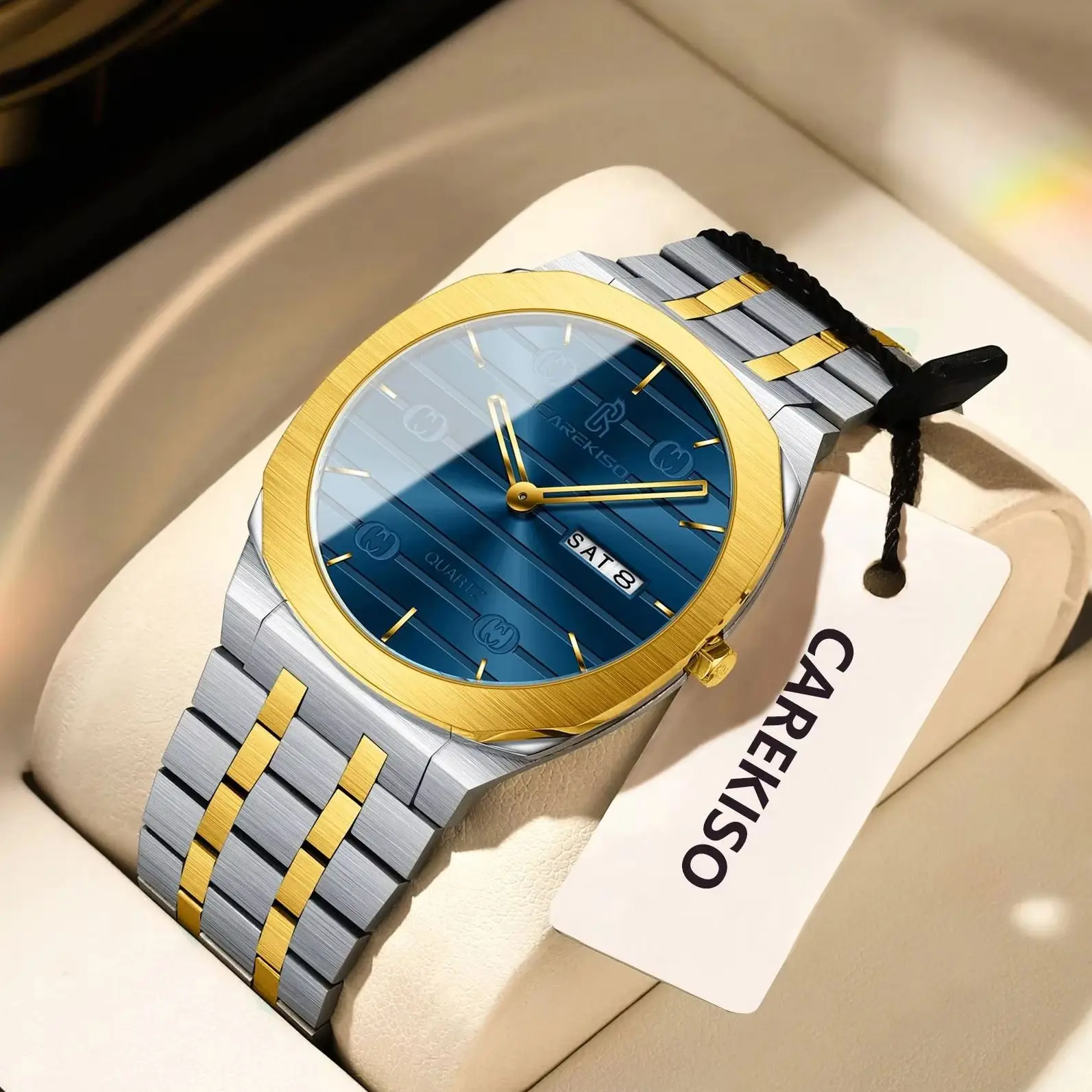 

CAREKISO Роскошные брендовые мужские наручные часы, водонепроницаемые, повседневные мужские часы с датой недели, модные деловые кварцевые мужские часы из нержавеющей стали