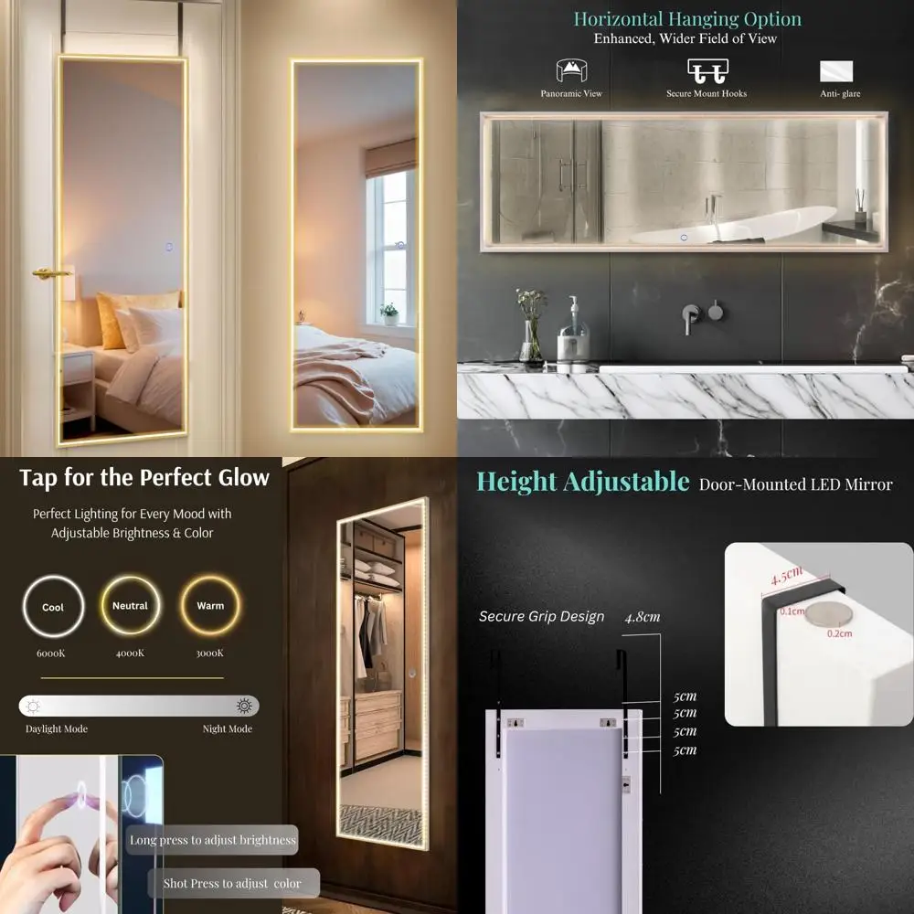 LED-beleuchteter Ganzkörperspiegel, an der Tür hängender, an der Wand montierter Leuchtspiegel für den ganzen Körper, ideal für Zuhause und Ankleidezimmer