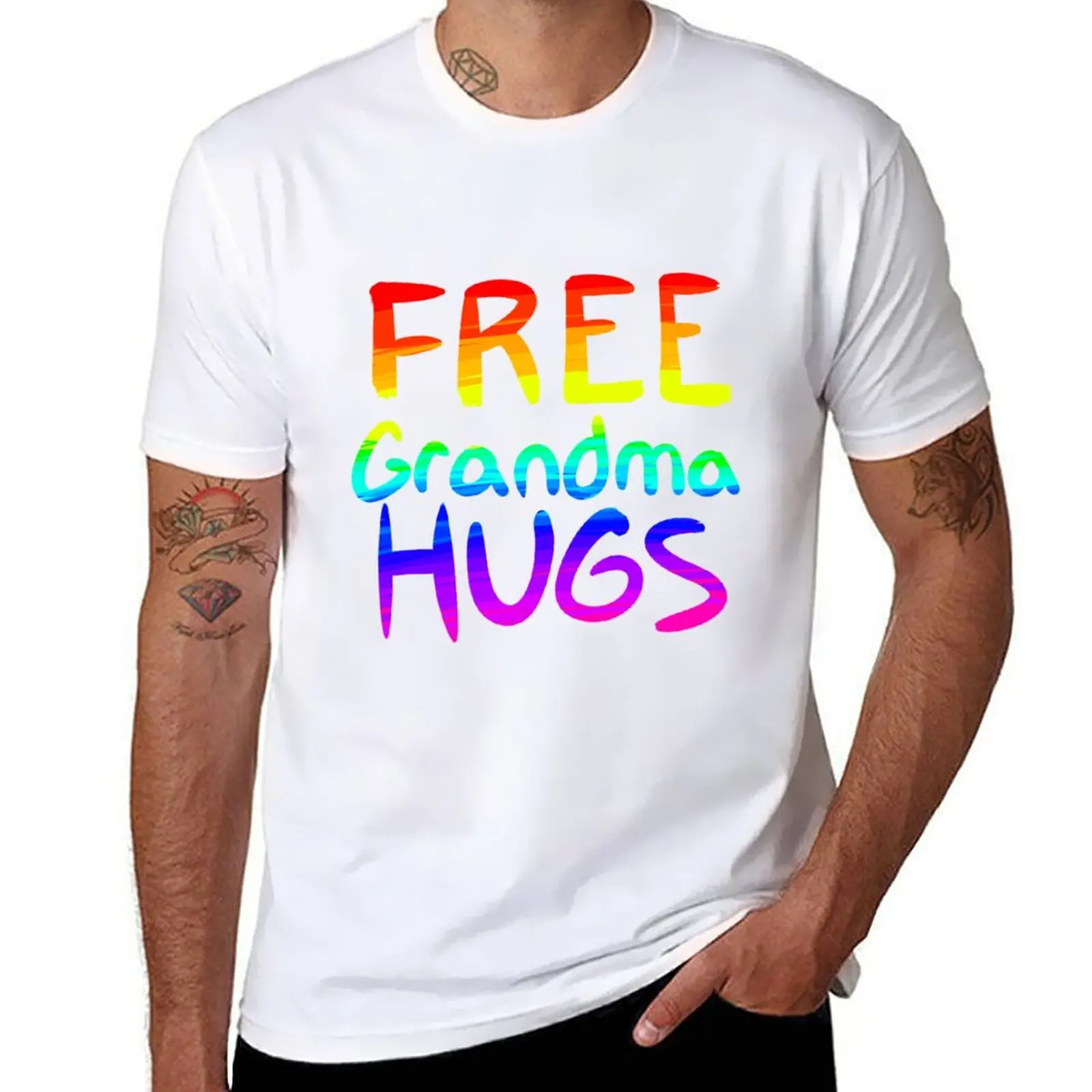 New Free Grandma Hugs: Pride Rainbow T-Shirt Short t-shirt boys animal print shirt korean fashion t shirts for men graphic