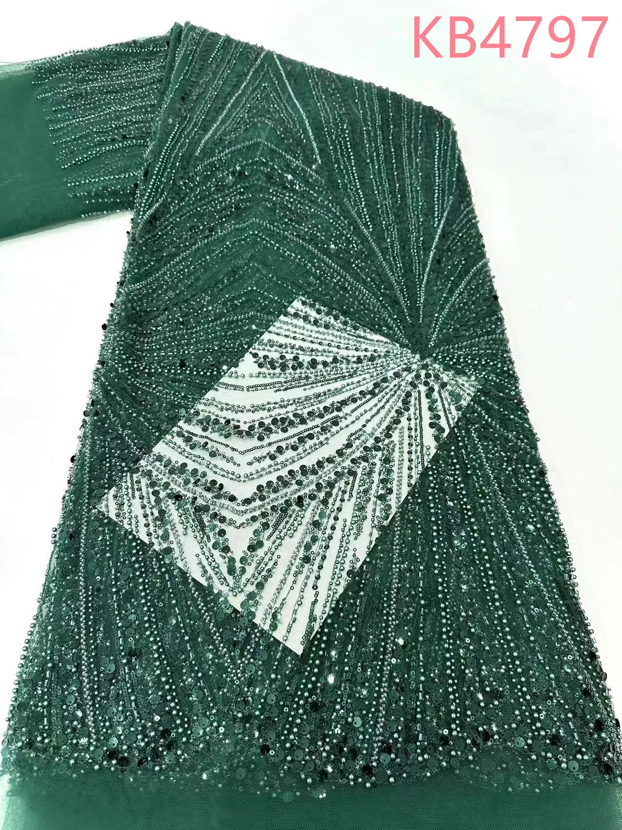 الأفريقي الترتر الخرز أقمشة الدانتيل 2025 جودة عالية البط البري الأخضر مطرز أقمشة الدانتيل نيجيريا الدانتيل لفستان حفل الزفاف KB4797