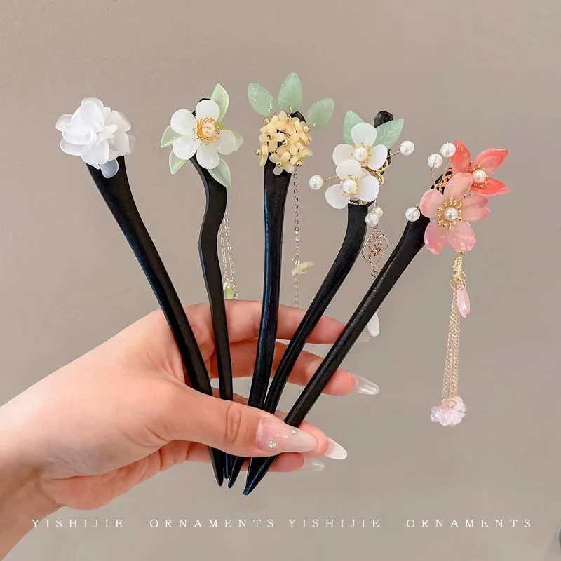 Retro Chinese Style Tassel Hair Clip For Women Hair Stick Pins Flower Handmade Hairpins Charm Jewelry Accessories Hair Ornaments