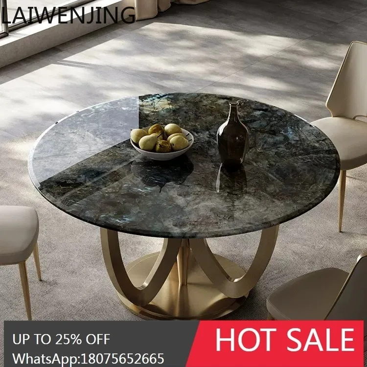 HLZ Natural Luxury Stone Villa Full House New Dining Table Household Marble Dining Table Light Luxury Round Table