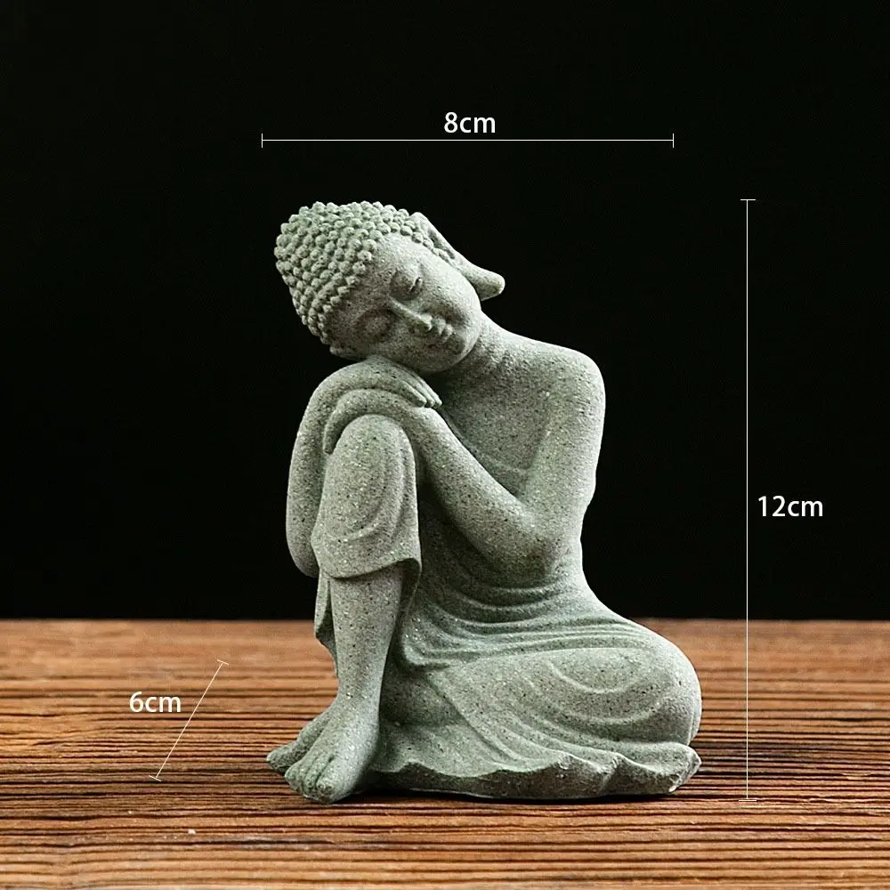 

Chinese Style Oriental Culture Sandstone Buddha Green Sandstone Sitting Posture Buddhist Ornament Zen Indoor