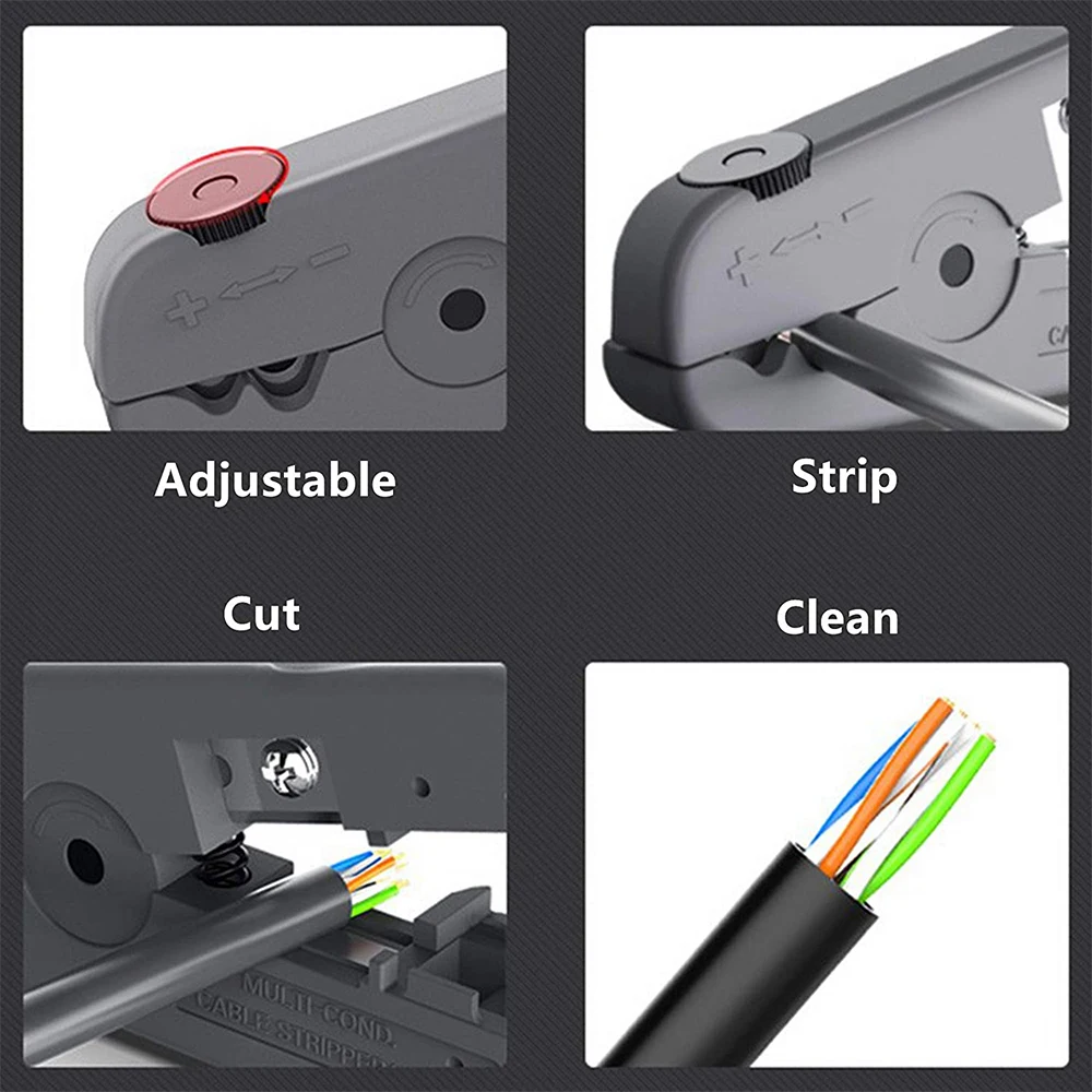 Hoolnx Cable Stripping and Cutting Tool Adjustable Knob For Ethernet Date Telephone and Coaxial Cables Round and Flat Wires