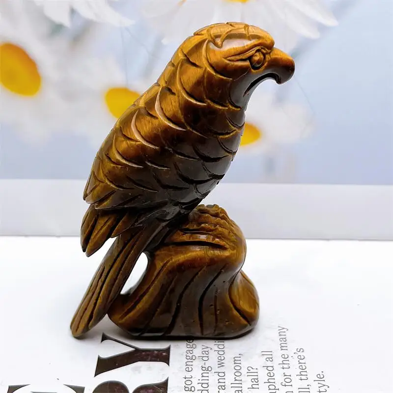 Natural Yellow Tiger Eye Stone Parrot Carving Crystal Carved Hands Healing Gemstone Sculpture Energy Decoration Gift 1PCS