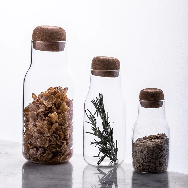 Transparent Glass Storage Jar Drift Bottle with Cork Moisture-proof Household Candy Nut Coffee Storage Jar Bottle Home Ornaments