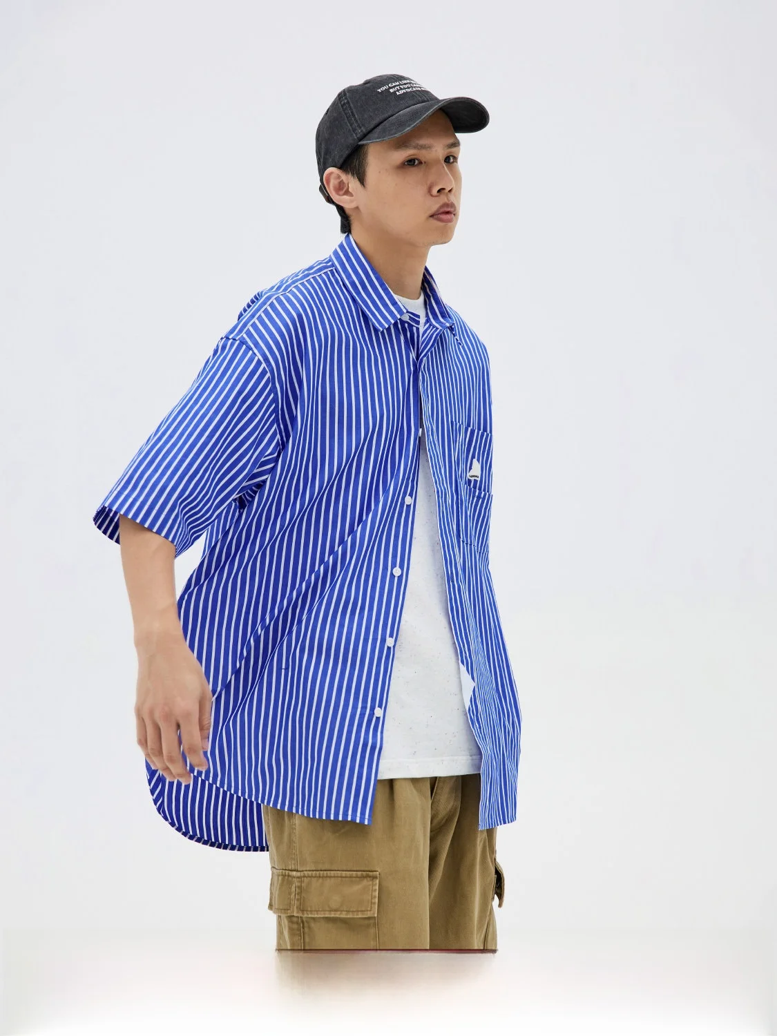 

Мужская летняя рубашка LAPRIMA с коротким рукавом, в полоску, свободного кроя, дышащая, с множеством карманов, в японском стиле, повседневная