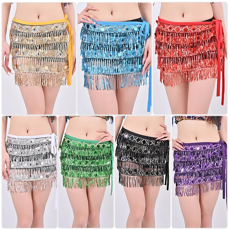 

Новый набедренный шарф для танца живота с цепочкой на талию с бахромой и блестками для выступления восточных танцев