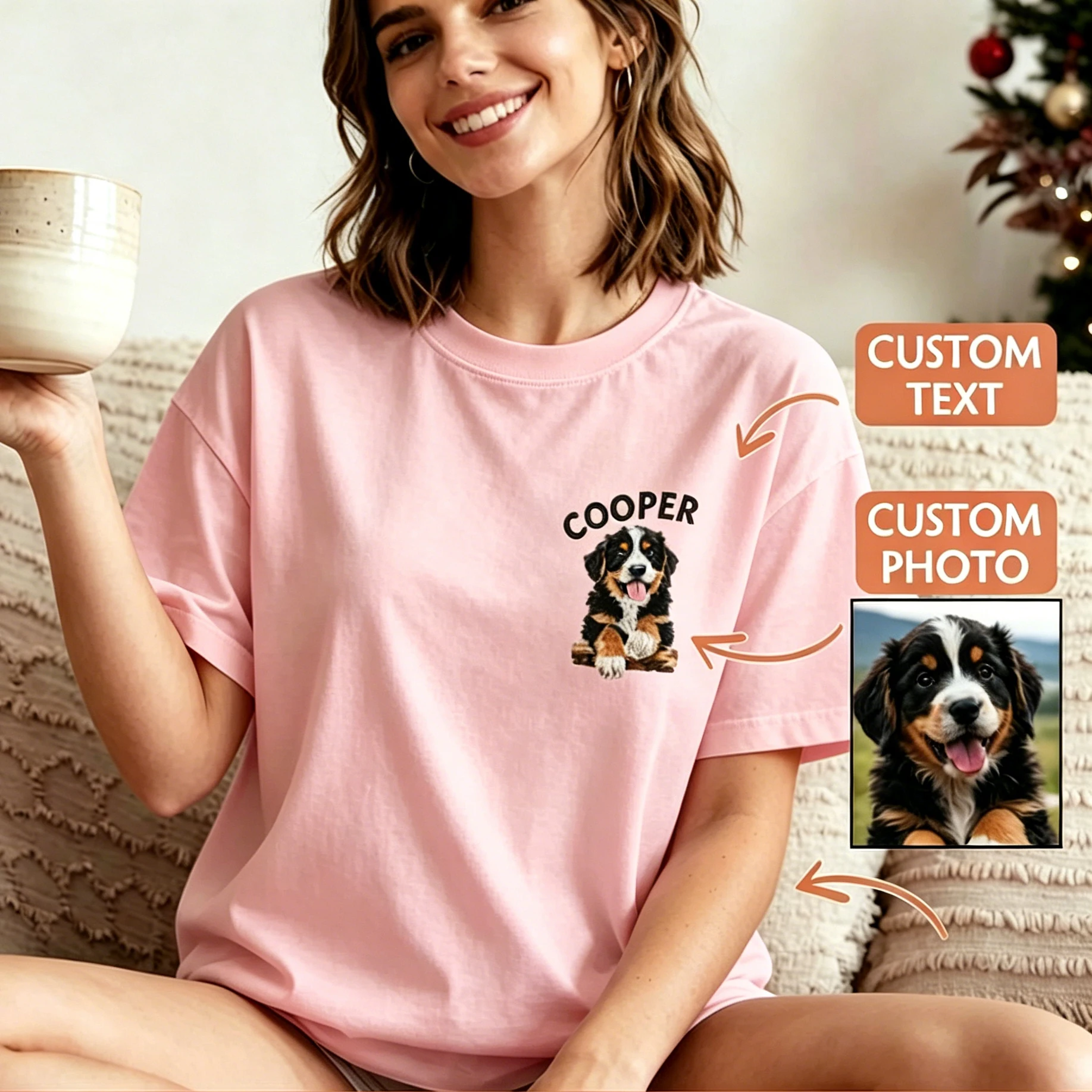 

Custom Pet Face T Shirt Personalized Dog Portrait Soft Cotton Loose Trendy Short Sleeve Daily Casual Top For Dog Lover