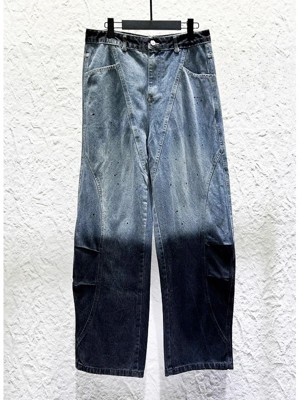 Men's 2025 Autumn New Personality Contrast Color Loose Denim Jackets Curved Pants American Style Retro Trendy Tooling Denim Sets
