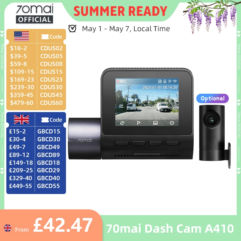70Mai Dash Cam A410…