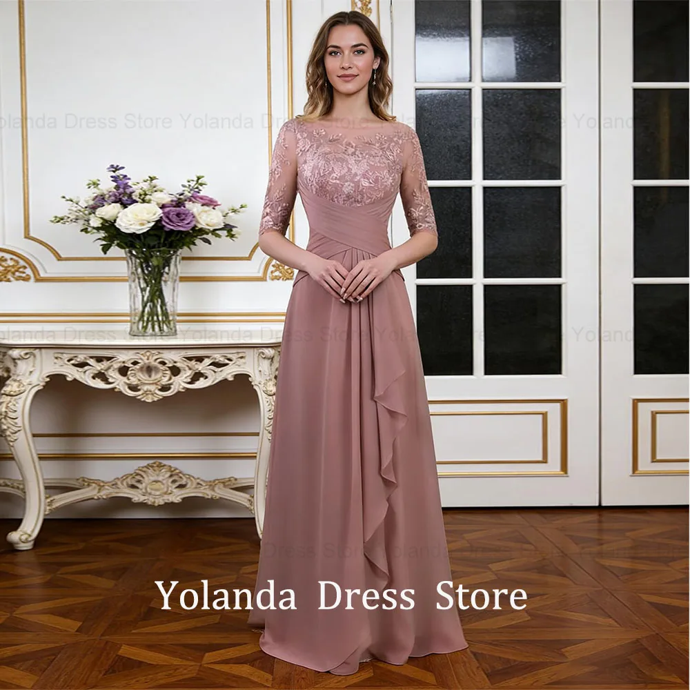 

Индивидуальные вечерние платья Yolanda 2026 из шифона с кружевными аппликациями для матери невесты, с рукавами 3/4, А-силуэт, длинное, для торжественных мероприятий