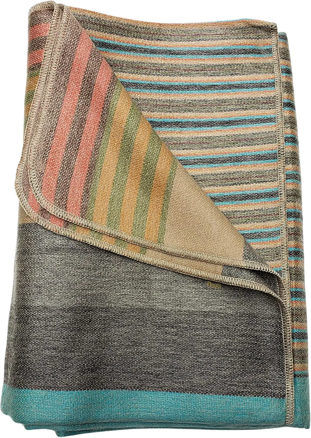 Alpaca Wool Throw Blanket | Super Soft, Lightweight, Breathable, Hypoallergenic | Non-Itchy, Striped (Green Gray)