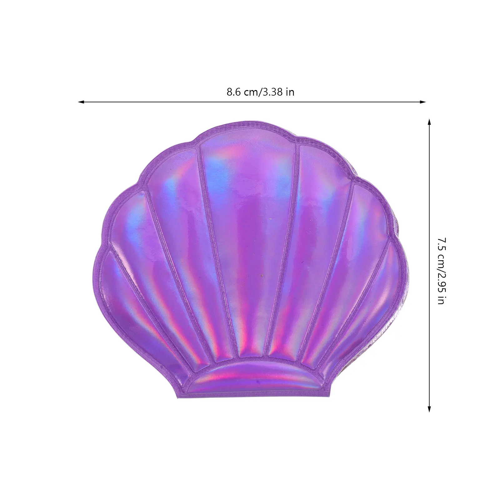 กระจกแต่งหน้าแบบพับได้สองด้านแบบพกพา รูปทรงเปลือกหอย PU ดีไซน์โฮโลแกรมสำหรับผู้หญิง สีม่วง