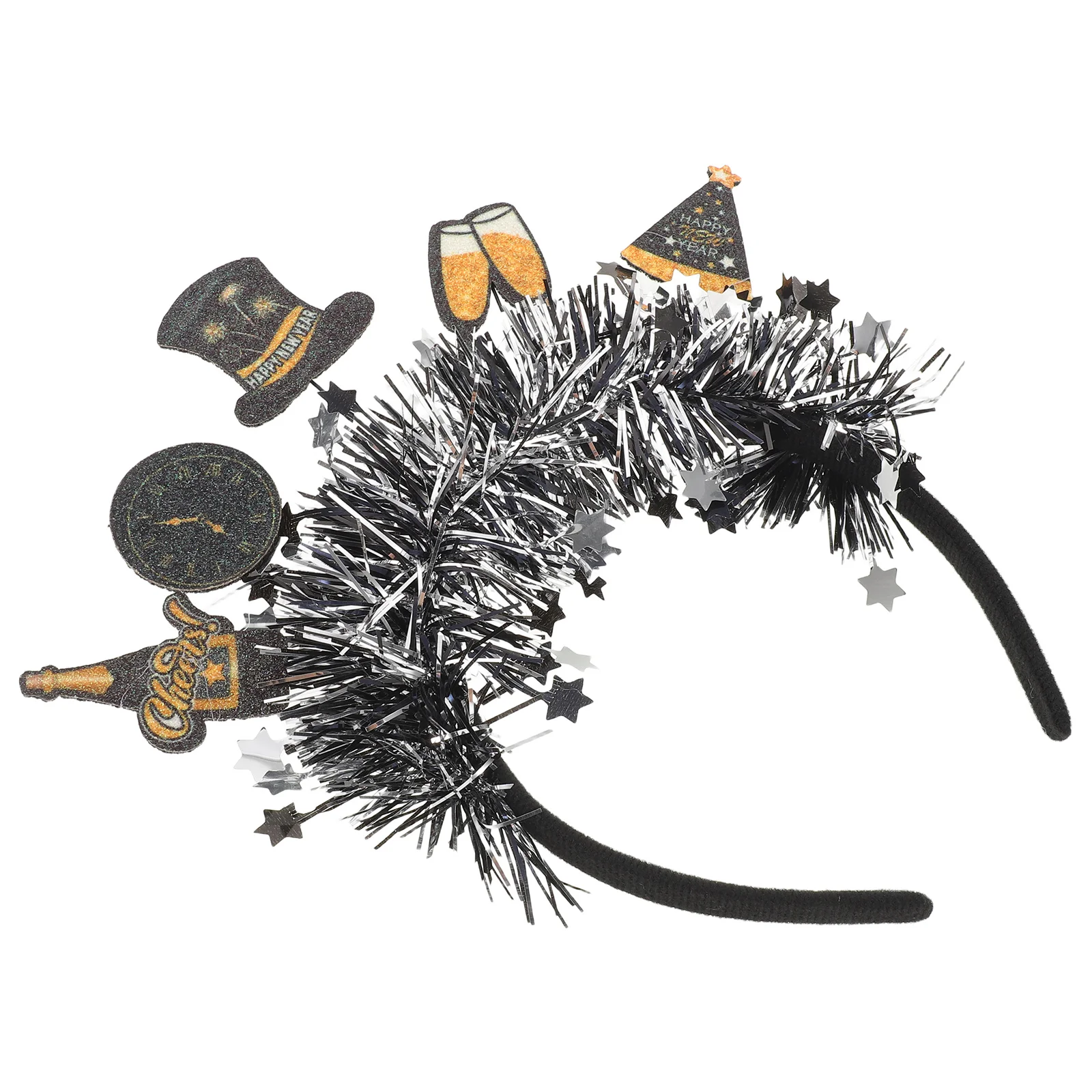 

2026 New Year Party Hairbands Glitter Sequins Clock Design Happy New Year Eve Headband Holiday Celebration Hair Accessory For