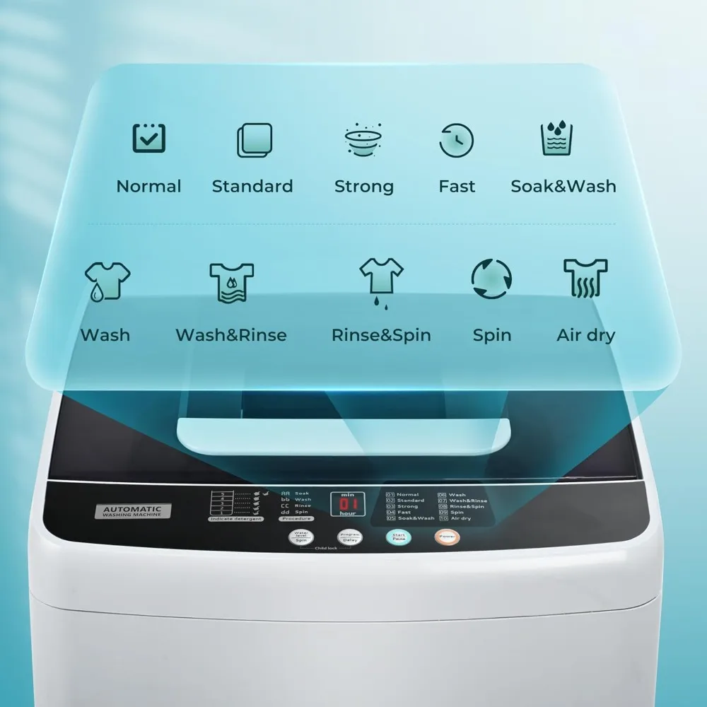 غسالة محمولة 1.03 قدم مكعب، غسالة محمولة صغيرة بسعة 8.8 رطل مع 10 برامج و5 مستويات مياه