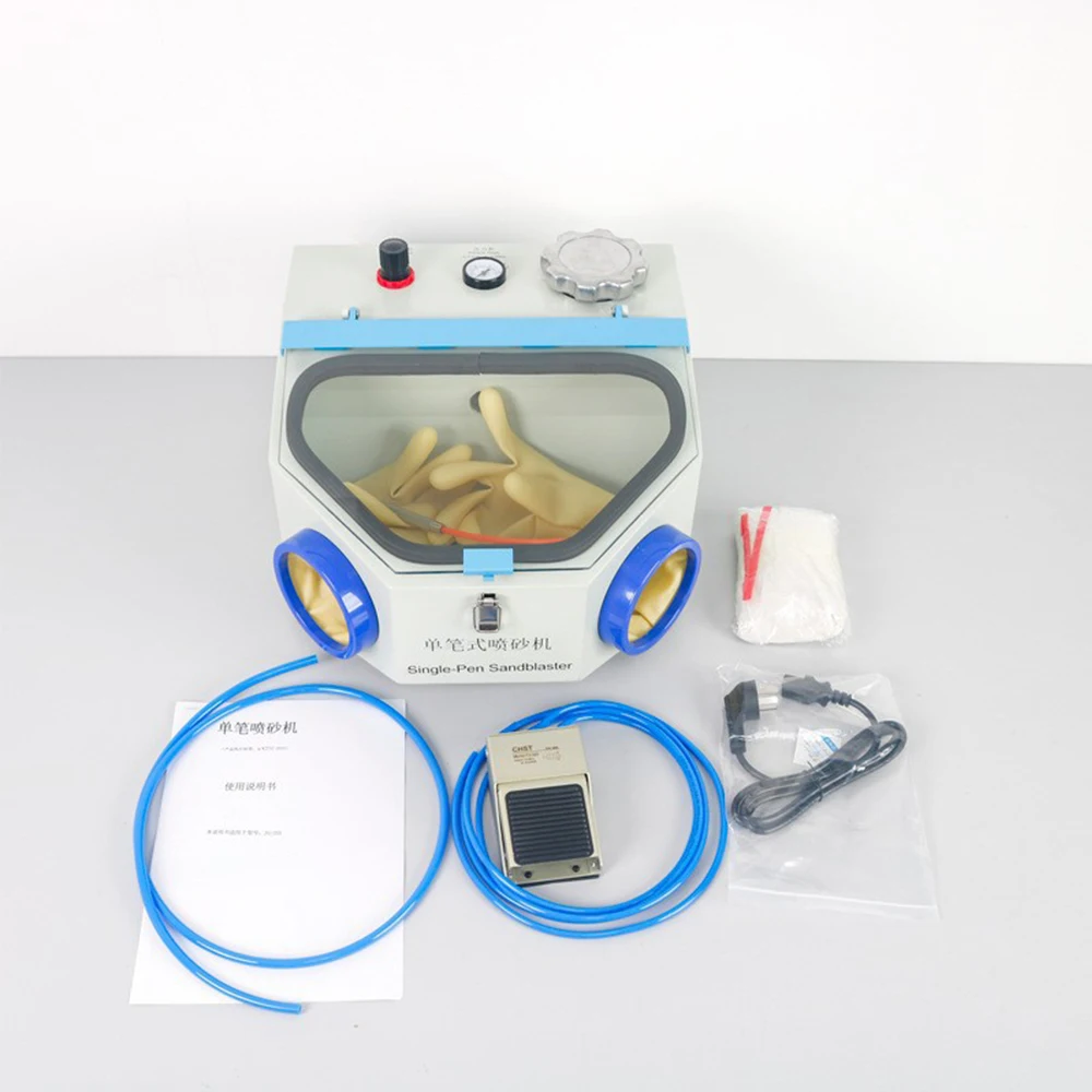 AG 1pcs Dental Lab Sandblaster Equipment with LED Light Large View Window Foot Pedal Control 1KG of sandblasting powder included