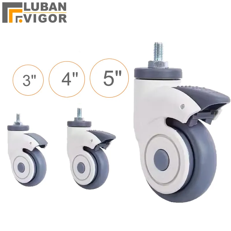 Medical Full plastic mute casters wheels M12x25 screw TPR wheel Mute Wearable For Hospital trolley Electronic equipment