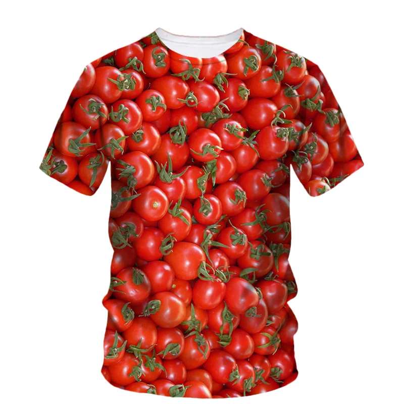 New Creative Tomato Vegetable Hip Hop Summer Men's Short Sleeve 3d Printing Fun Casual Fashion Harajuku Quality Loose Top Shirt