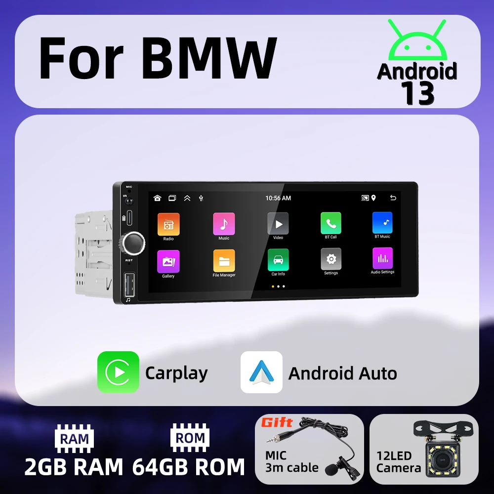 

1 Din Wireless Carplay Android Auto Radio Android Car Multimedia for BMW 6.86" Screen Stereo Head Unit Autoradio GPS Navigation