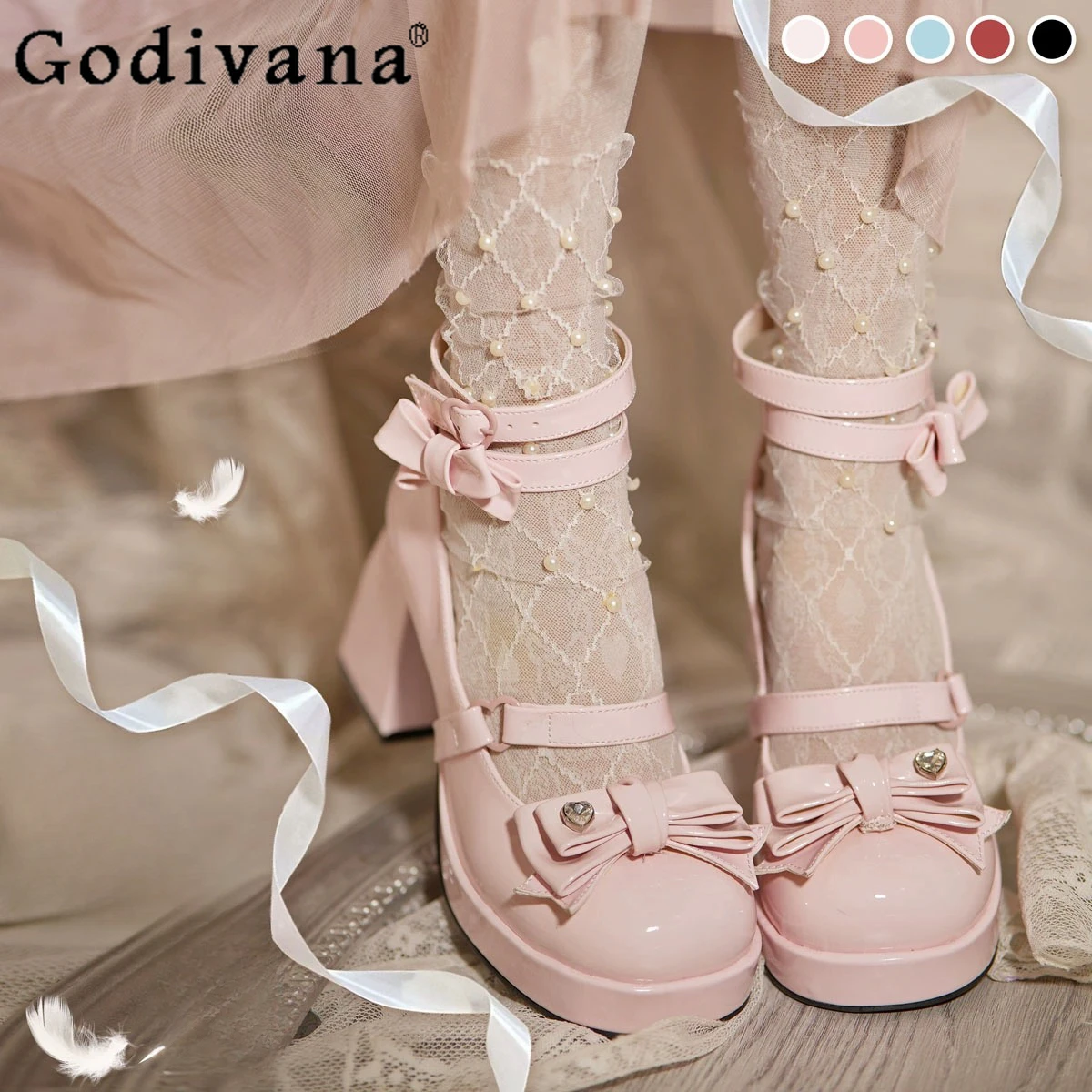 

Original Japanese Lolita Sweet Cute Girly Pink Platform High Heels Summer New Fashionable Elgant All-Match Mary Jane Women Shoes