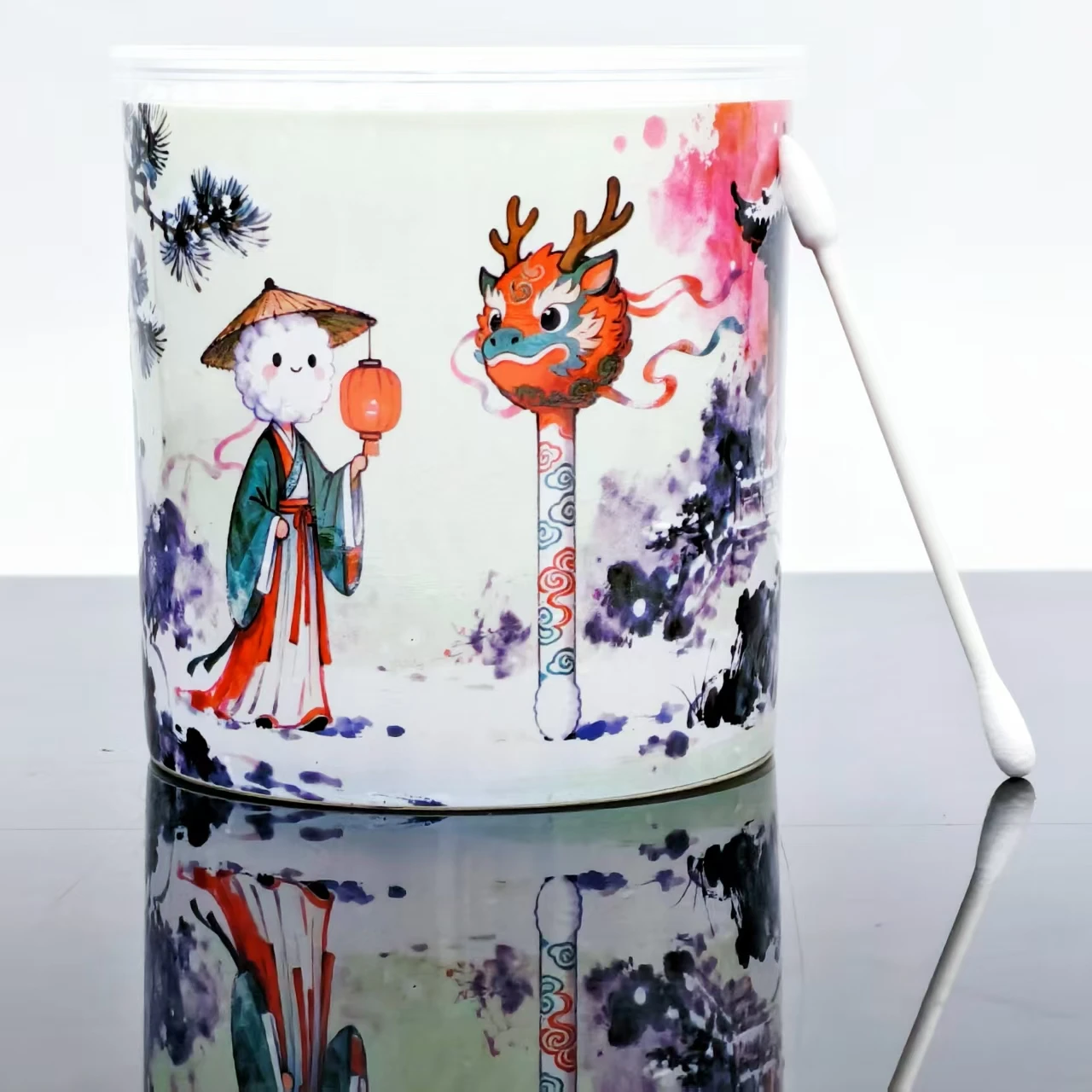 200개 앤티크 테마 패턴 면봉, 둥근 끝이 있는 흰색 청소용 면봉, 선물용 면봉