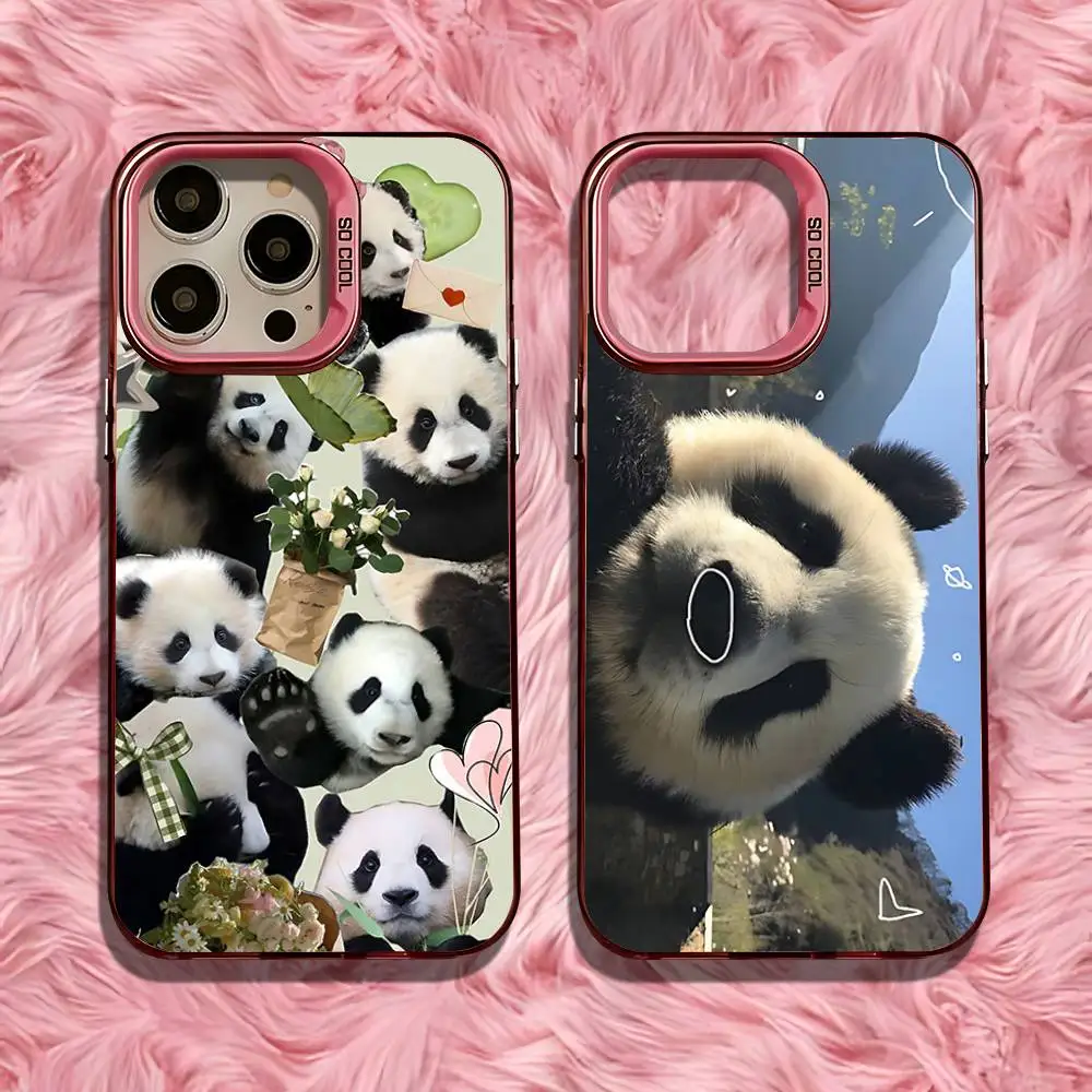 

Lovely Panda Phone Case For iPhone 16,15,14,13,12,11,Pro,Max,Plus,Mini,SE Anti Fall Pink Matte Hard Bumper