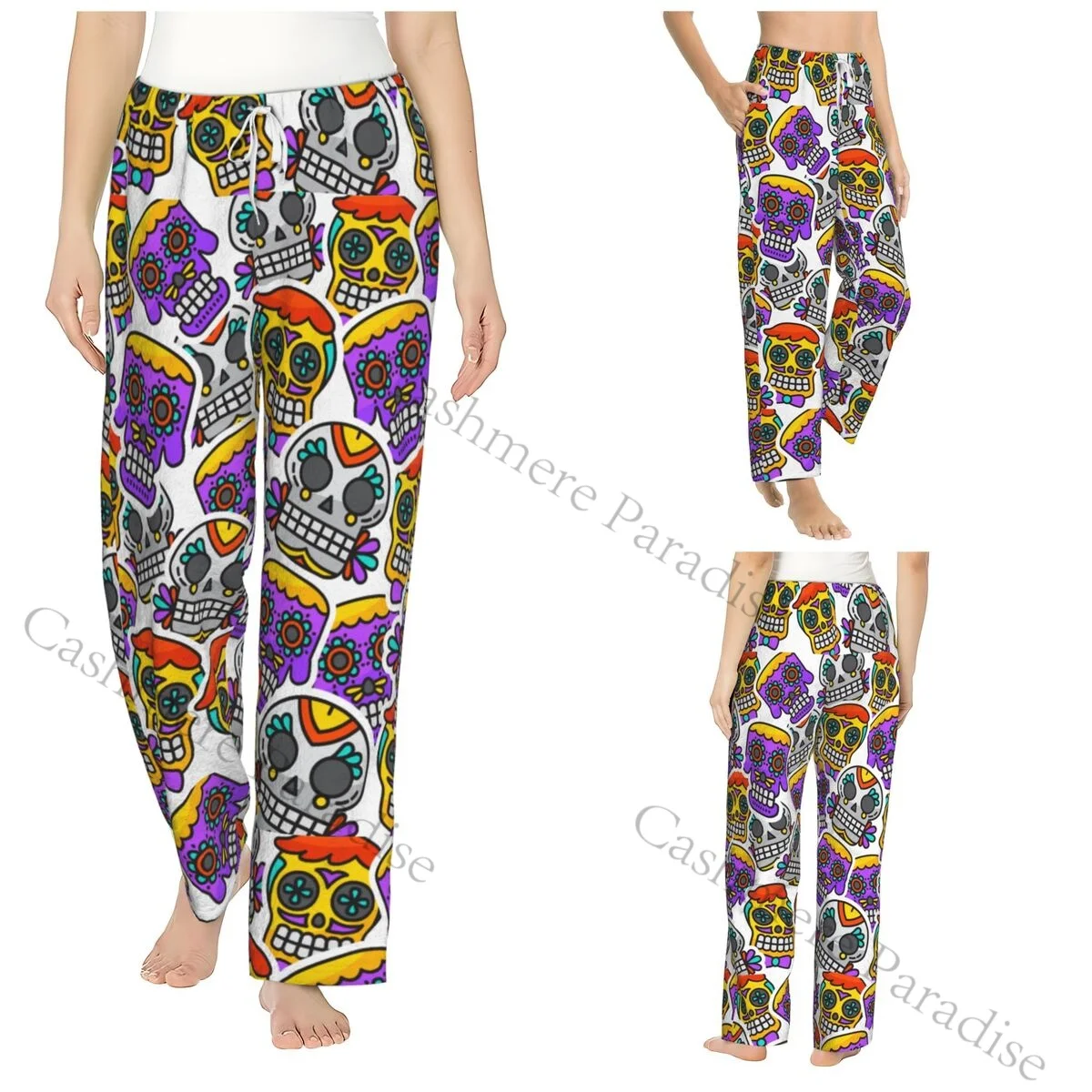

Sugar Skull Mexican Flower Cozy Flannel Pajama Pants for Women Sleep Bottoms Home Loungewear