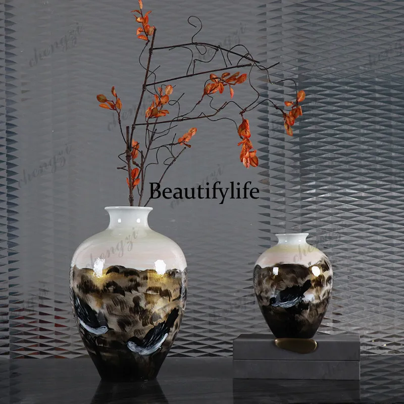 New Chinese creative hand-painted vase decoration hotel desktop art decoration