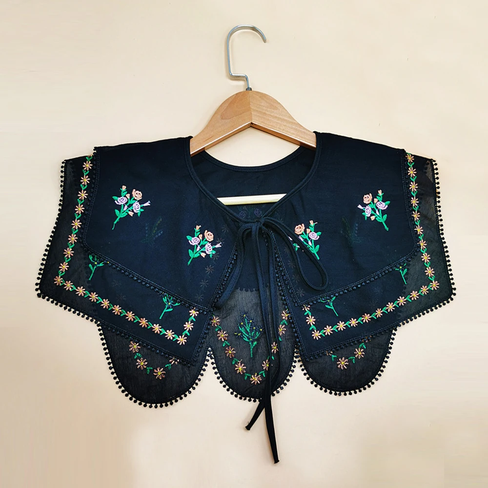 Vintage Women\'s Embroidery Flower Fake Collar Detachable Collars Doll Collar Ladies Shirt Collar Double Sided Use Women Shawl