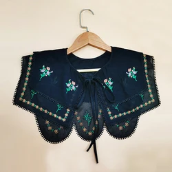 Faux collier brodé de fleurs pour femmes, Vintage, détachable, poupée, chemise, Double face, châle