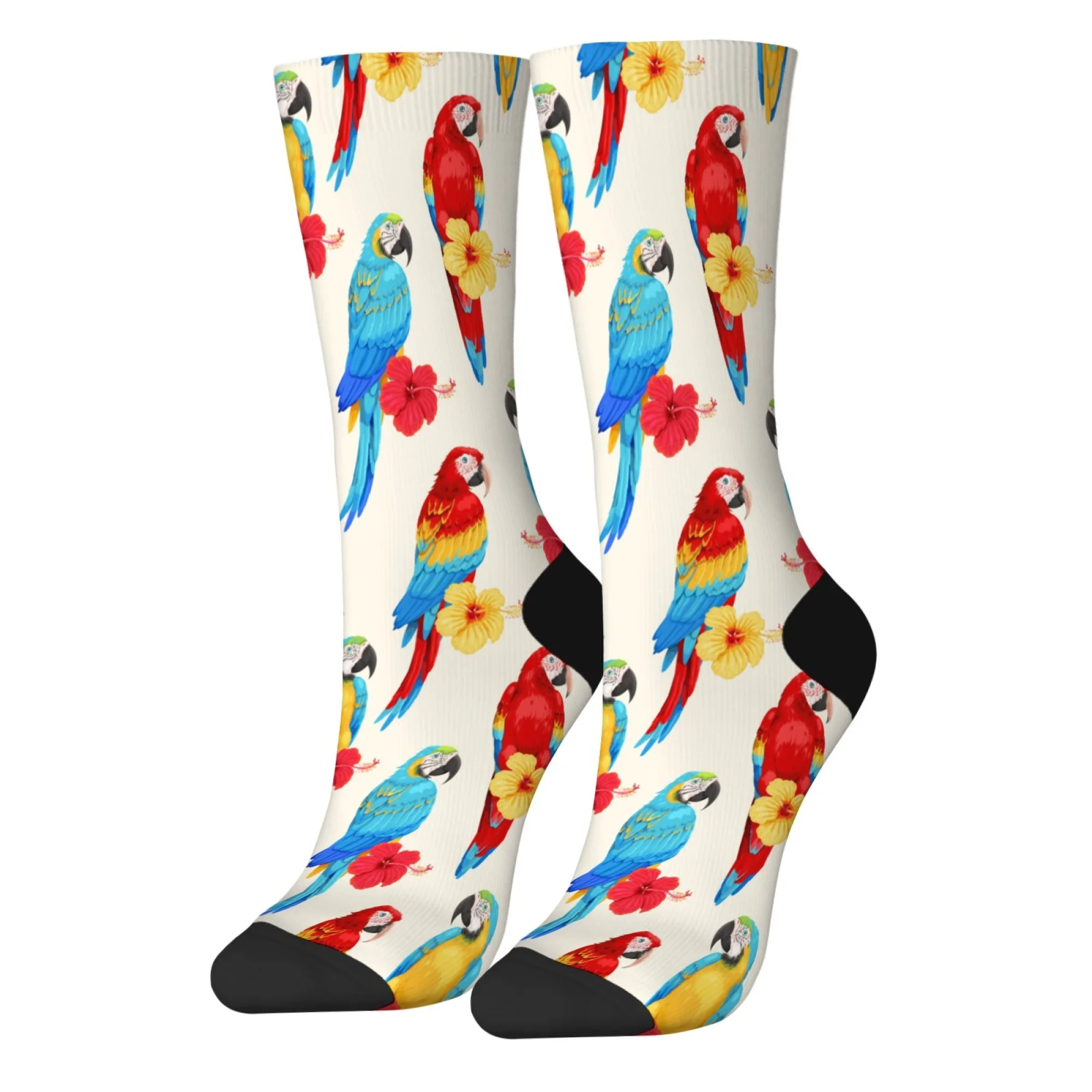 Tropical Floral Parrot Socks Retro Fashion Men's Socks Novelty Funny Compression Socks Comfortable Non-Slip Casual Sports Socks