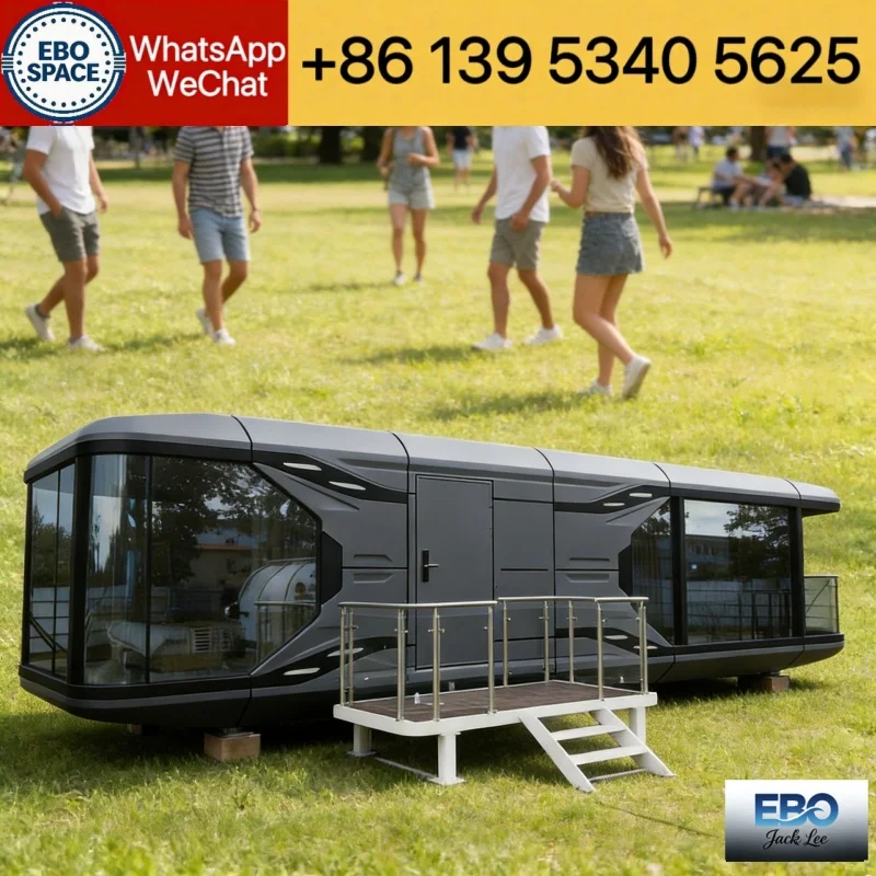 Cabin design 40ft modular foldable prefab container house outdoor villa waterproof durable layout with kitchen bathroom include