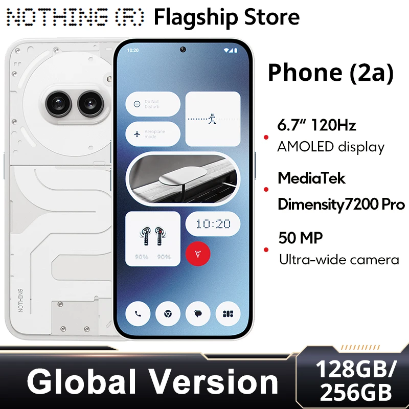 Nothing Phone (2a) Versión global Smartphone Cámaras duales de 50 MP Pantalla AMOLED flexible de 6,7" 120 Hz Procesador de densidad 7200 Pro