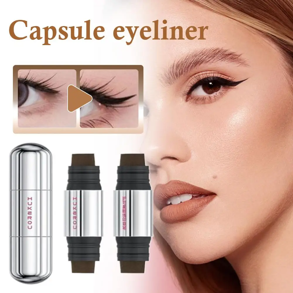    Hukerou Kapsel-Eyeliner, universeller schwarzbrauner Eyeliner-Stift, wasserdicht, schweißfest, schnell trocknend, nicht verschmiert, perfektes Geschenk-Make-up