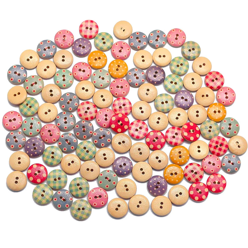 100 PCS 15mm Mixed Round Colorful Painting Wooden Buttons In Bulk For Clothing Sewing Crafting DIY Baby Clothing Accessories