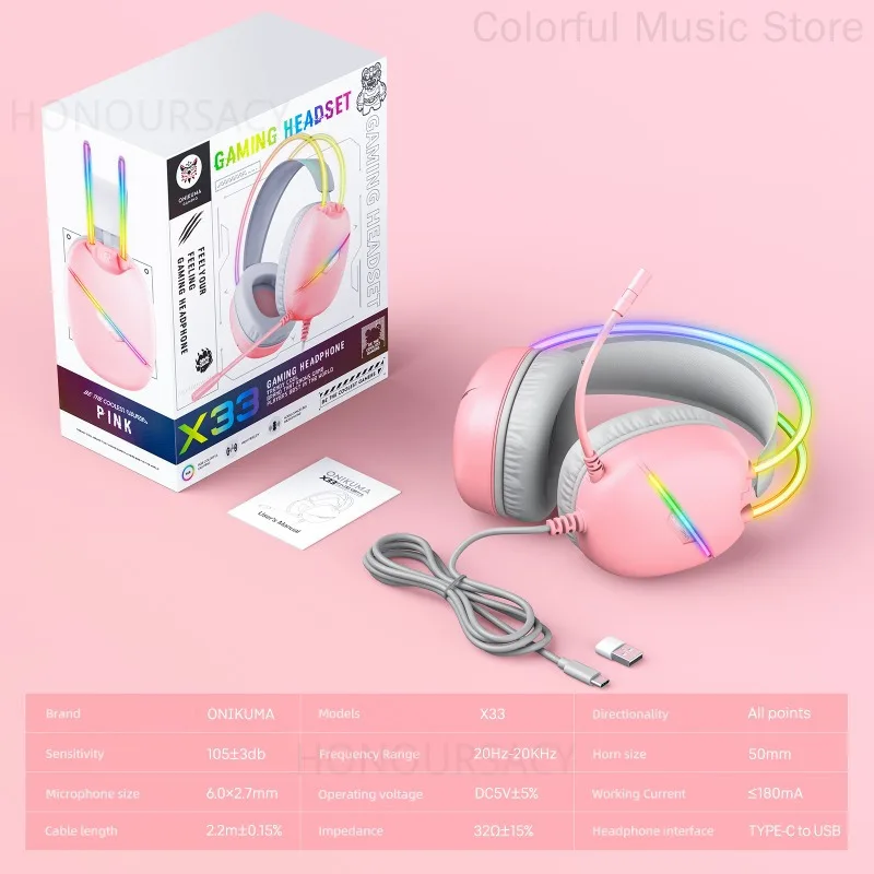 

ONIKUMA Wired Gaming Headset Noise Cancelling Headphones Music Earphones Suitable For Computer Laptop With RGB Lighting Mic X33