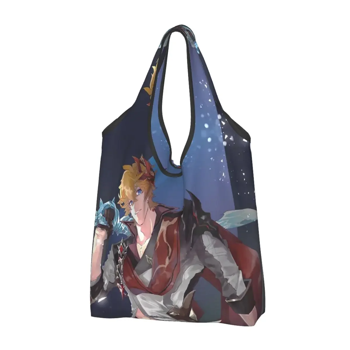 

Tartaglia Genshin Impact Cursed Childe Portable Tote Shopping Bags Foldable Shopper Groceries Handbag Shoulder