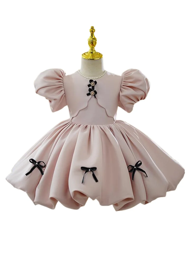 2024 Birthday Dresses for Elegant Party Girls Infant Flower Girl Dress for Weddings Children Beading Bowknot Pink Ball Gowns