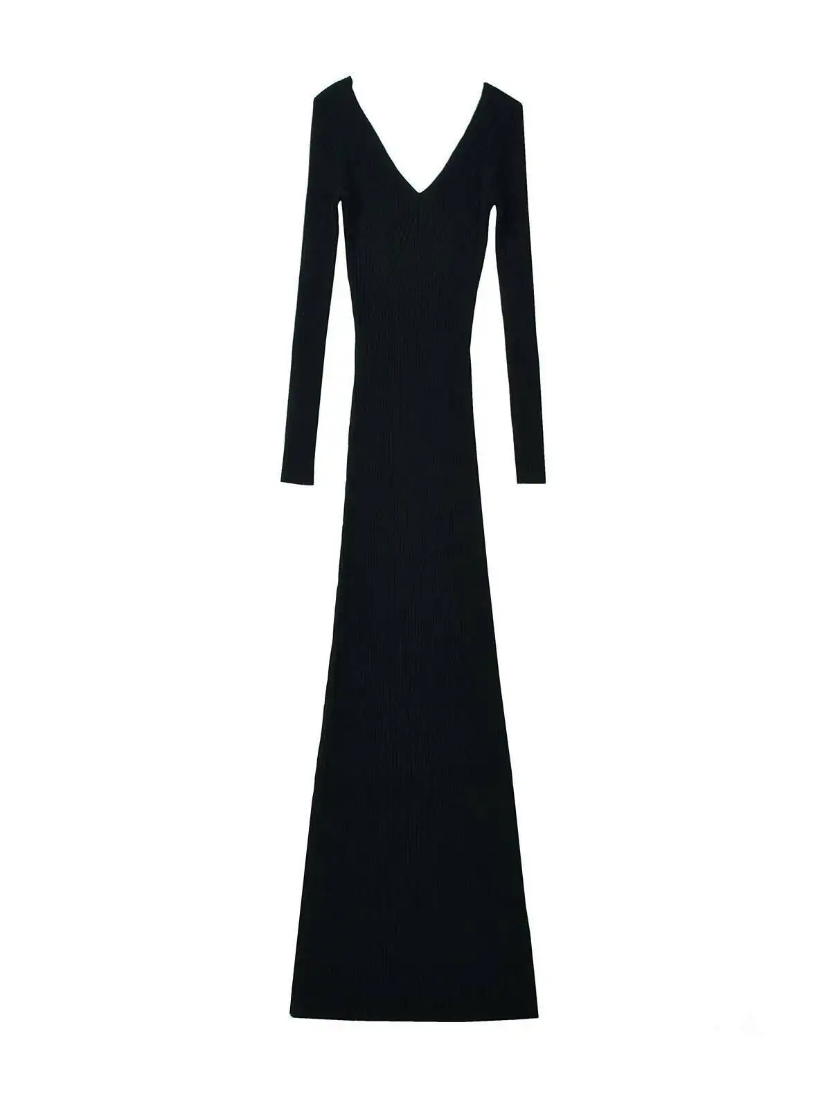 2025 Otoño/Invierno nuevo vestido de punto de manga larga con espalda descubierta y cuello en V para mujer estilo francés ceñido cintura envolvente vestido ajustado a la cadera VVDR