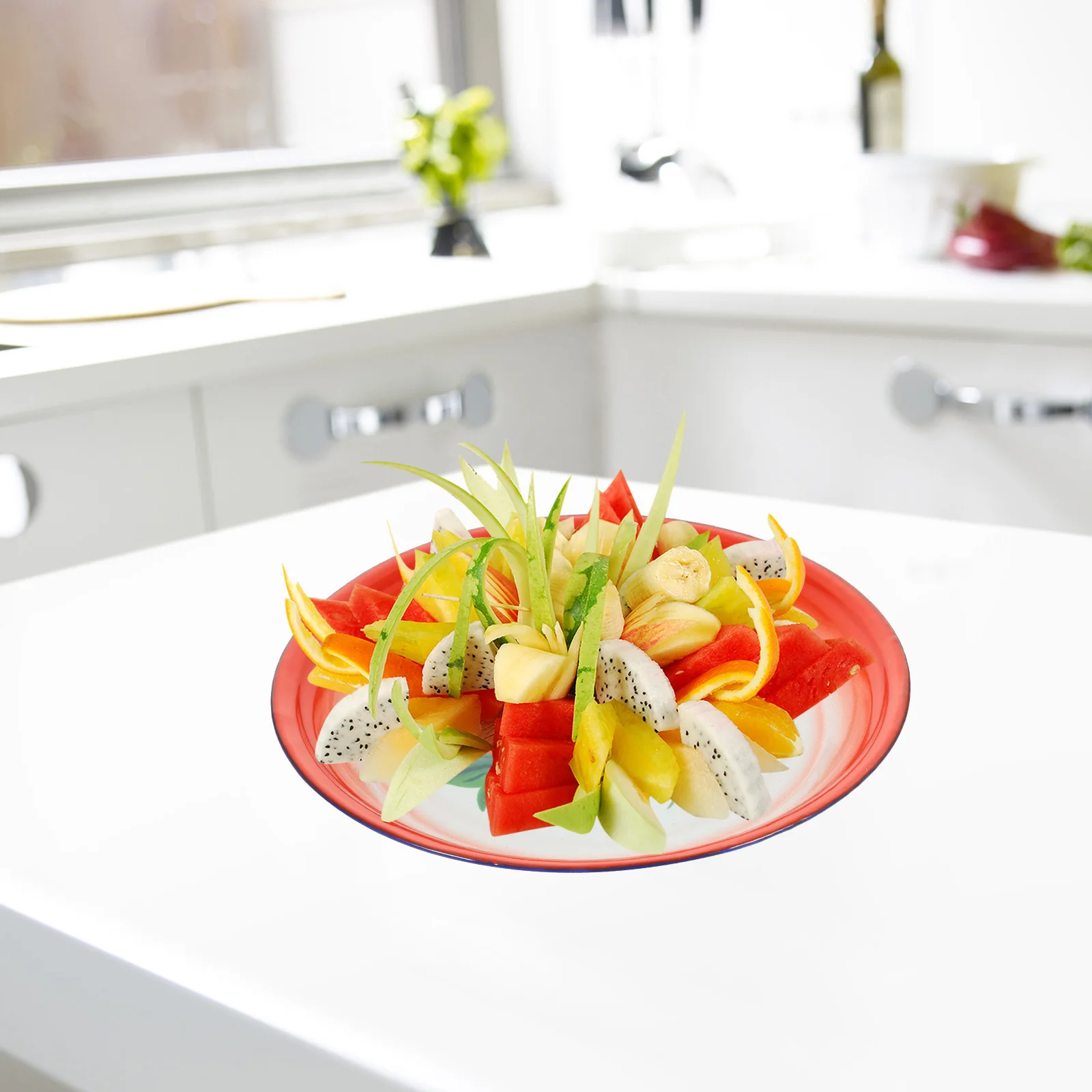 

Retro Enamel Plate Chinese Style Round Fruits Vegetables Tray Reusable Thickened Kitchen Home Dining Tableware Set